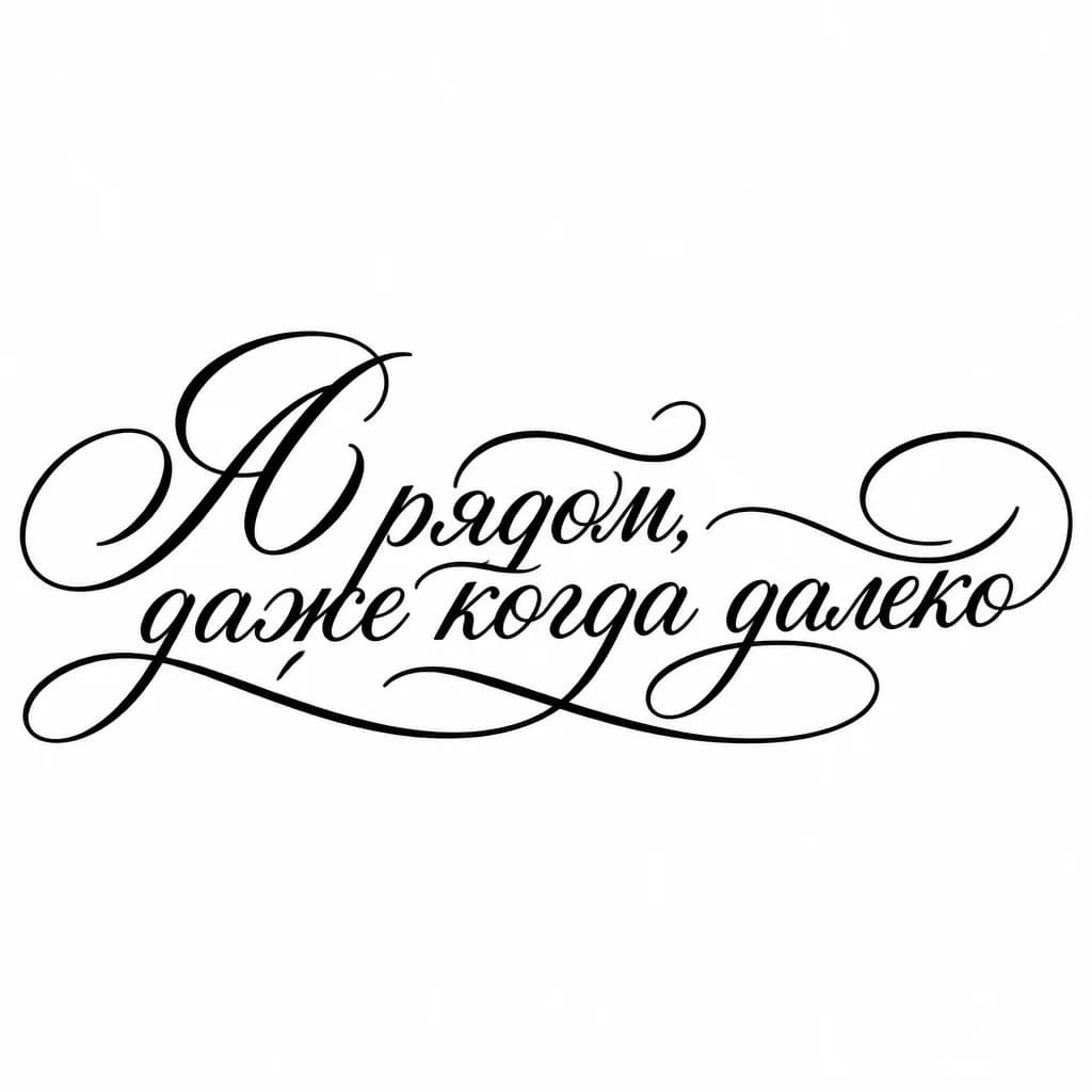 Тату эскиз: Font: Я рядом, даже когда далеко (elegant cursive script)