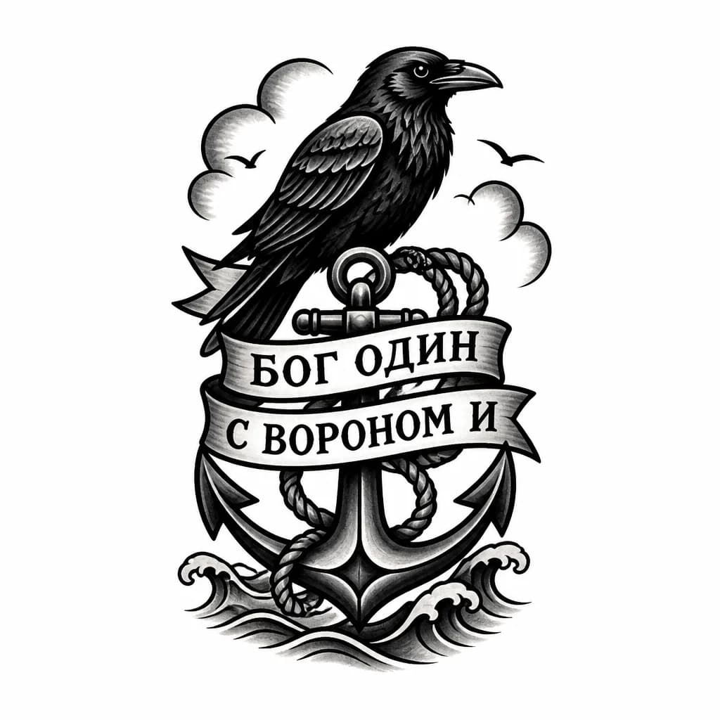 Тату эскиз: бог один с вороном и свастикой