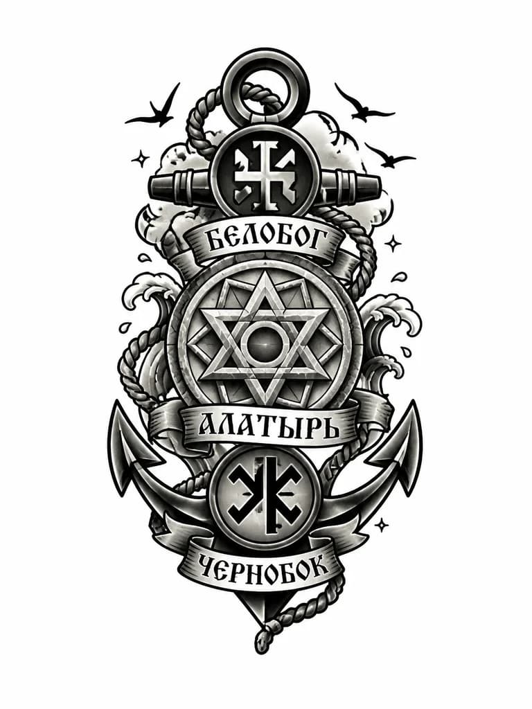 Тату эскиз: Руна белобог, Алатырь и чернобок
