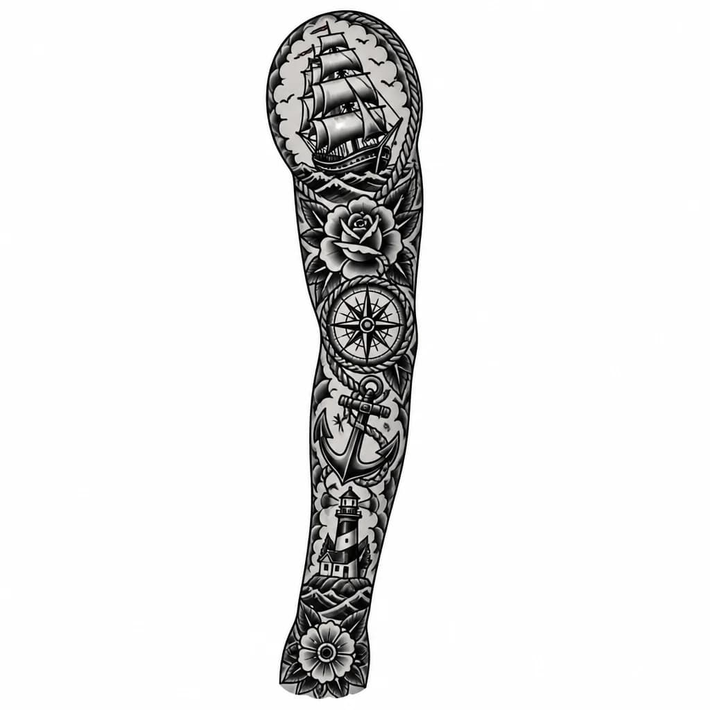Тату эскиз: Рукав в стиле black work