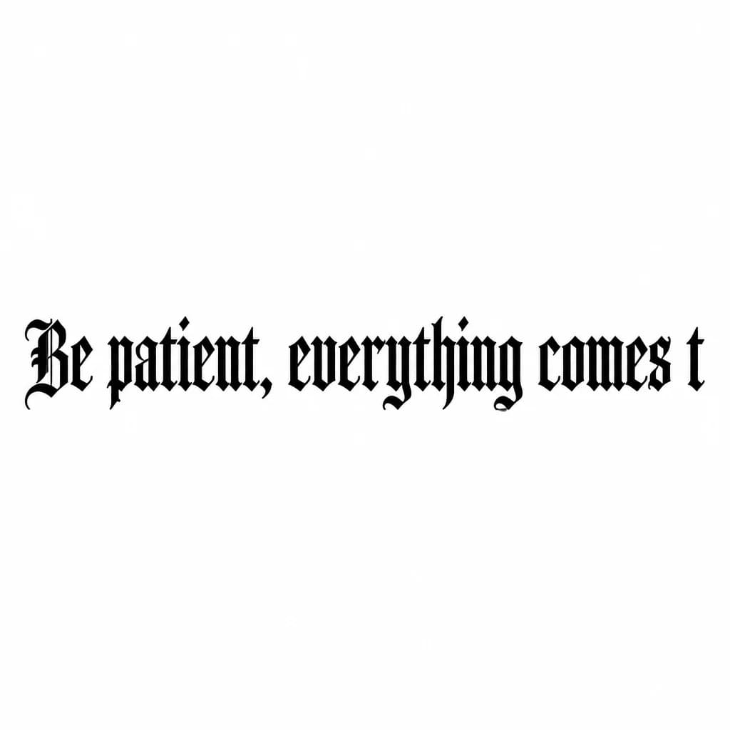 Тату эскиз: Font: Be patient, everything comes t (old english blackletter)