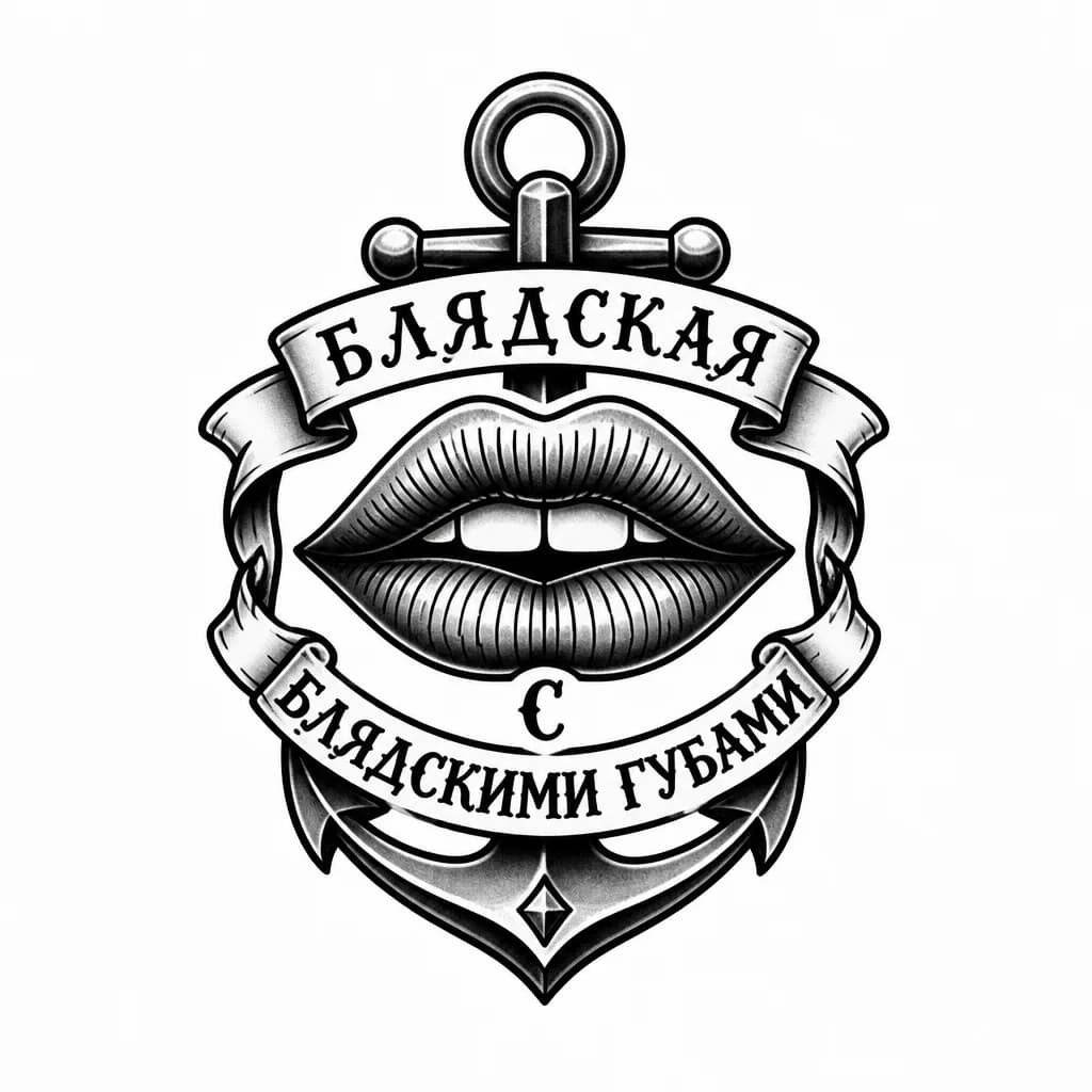 Тату эскиз: Сука блядская с блядскими губами 
Текст а вокруг губы 
