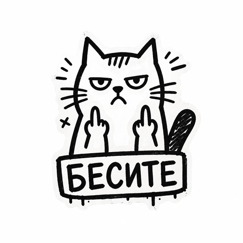 Тату эскиз: Кот с надписью бесите 