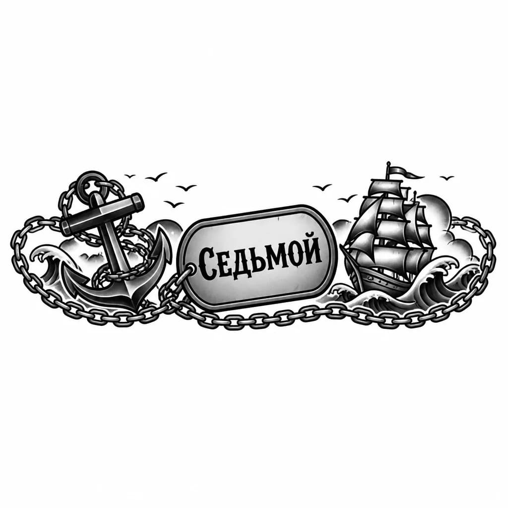 Тату эскиз: Жетон с цепочкой