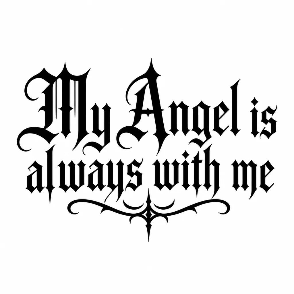 Тату эскиз: Font: My Angel is always with me (gothic dark lettering)
