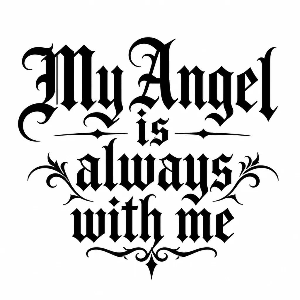Тату эскиз: Font: My Angel is always with me (gothic dark lettering)