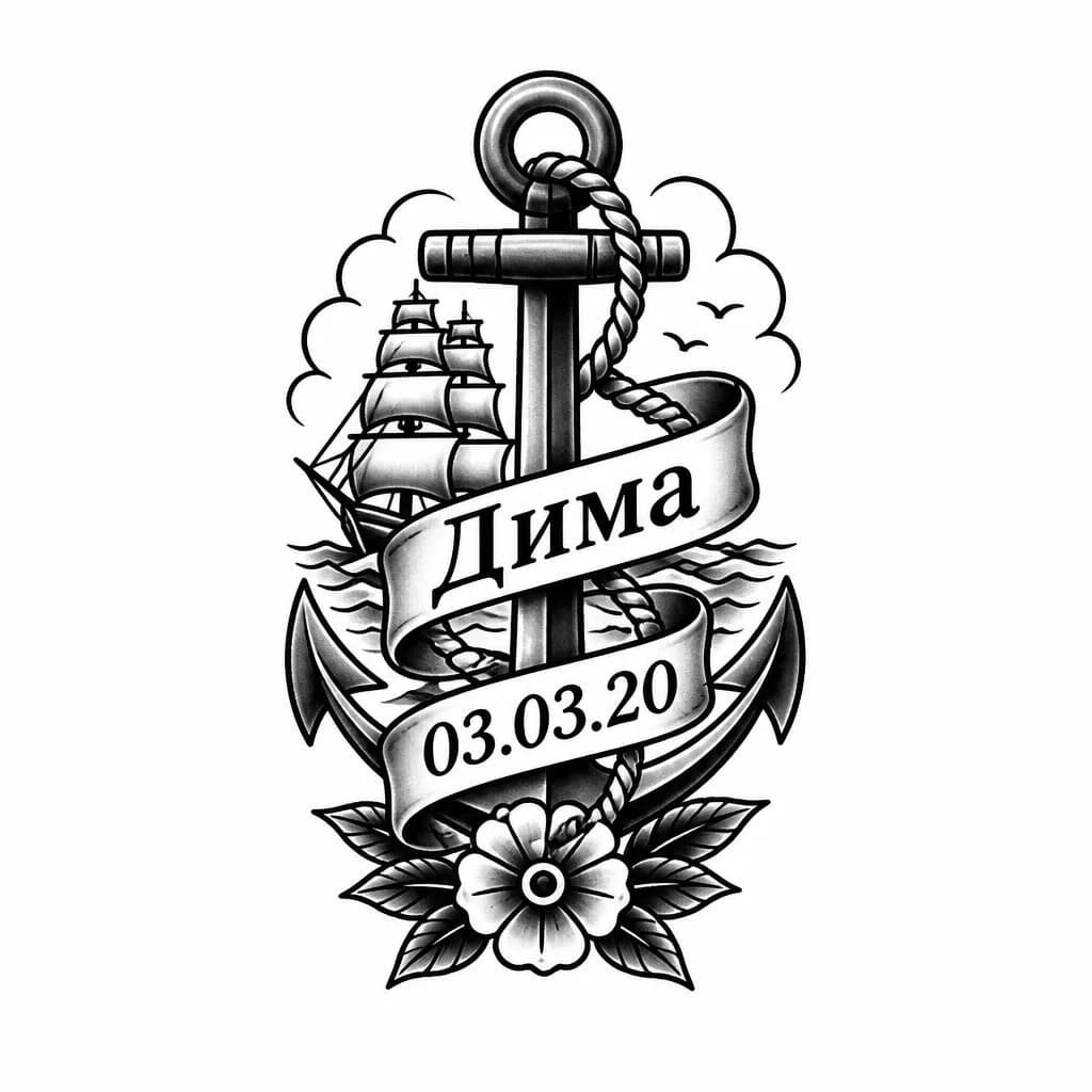 Тату эскиз: Тату с именем Дима на руке и дата 03.03.20