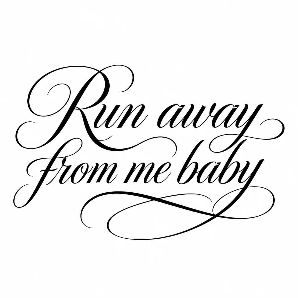 Тату эскиз: Font: Run away from me baby  (elegant calligraphy)