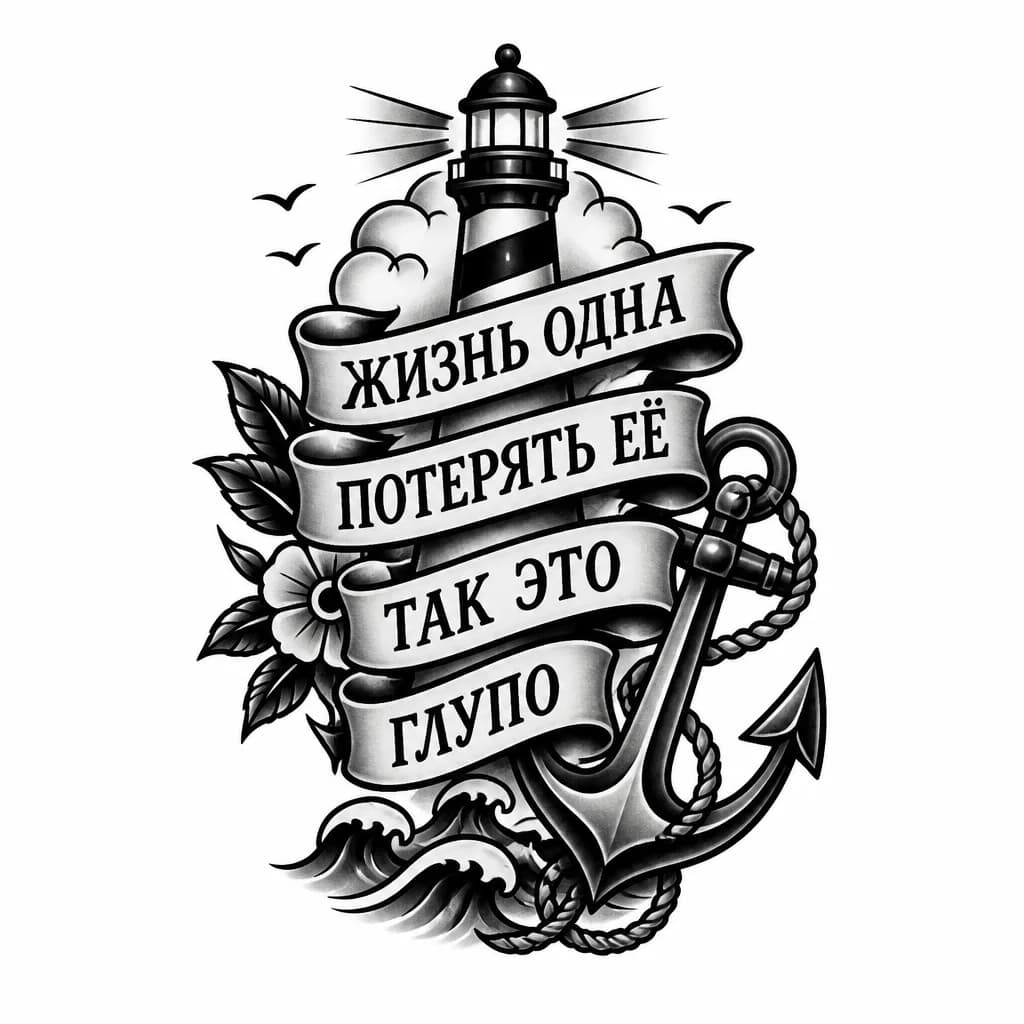 Тату эскиз: Сделай из фразы "жизнь одна потерять её так это глупо" красивый узор 