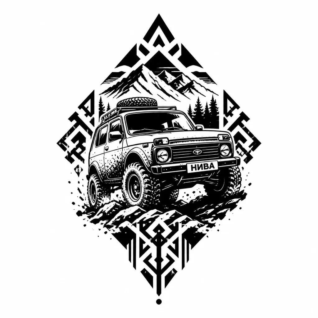 Тату эскиз: Эскиз оригинальный Нива off-road 