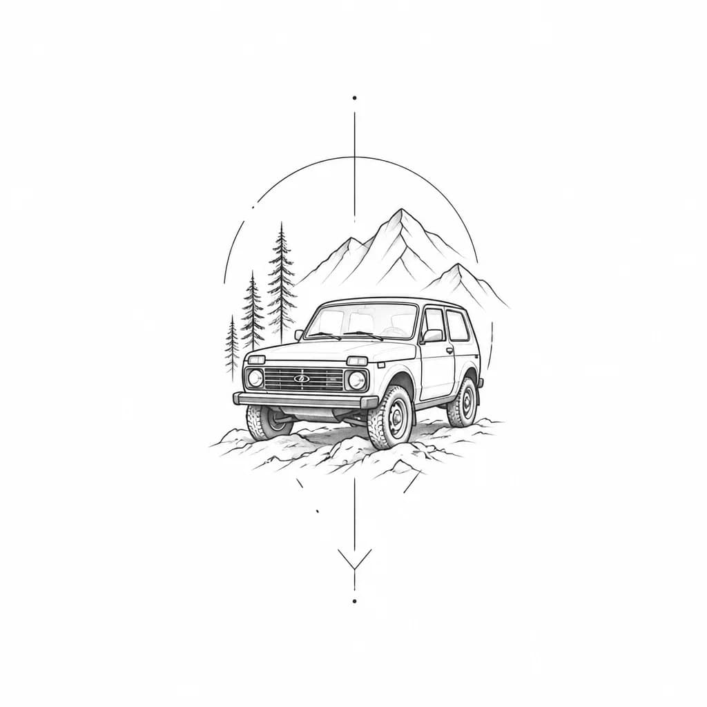 Тату эскиз: Эскиз оригинальный Нива off-road  