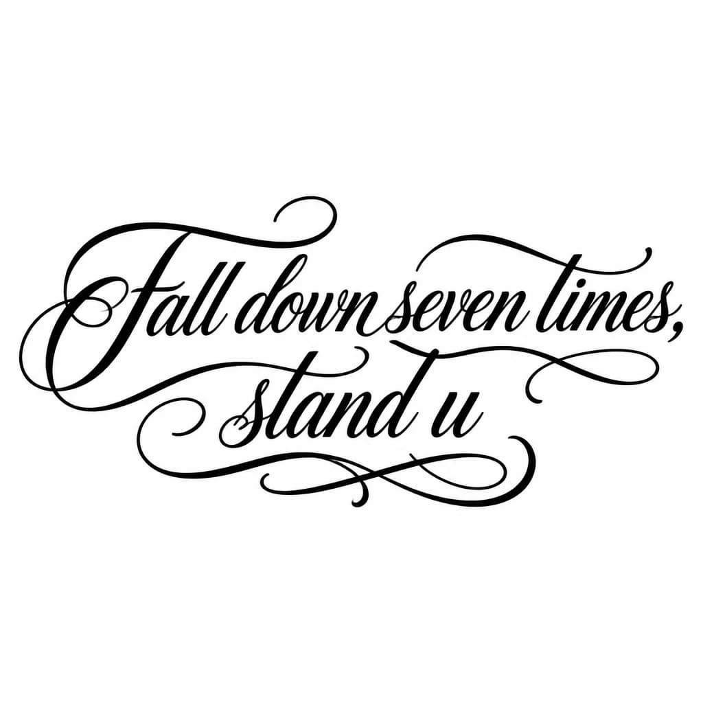 Тату эскиз: Font: Fall down seven times, stand u (elegant calligraphy)