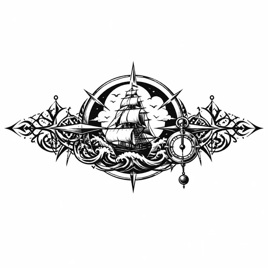 Тату эскиз: Морская тематика. Хочу чтобы был корабль,маятник