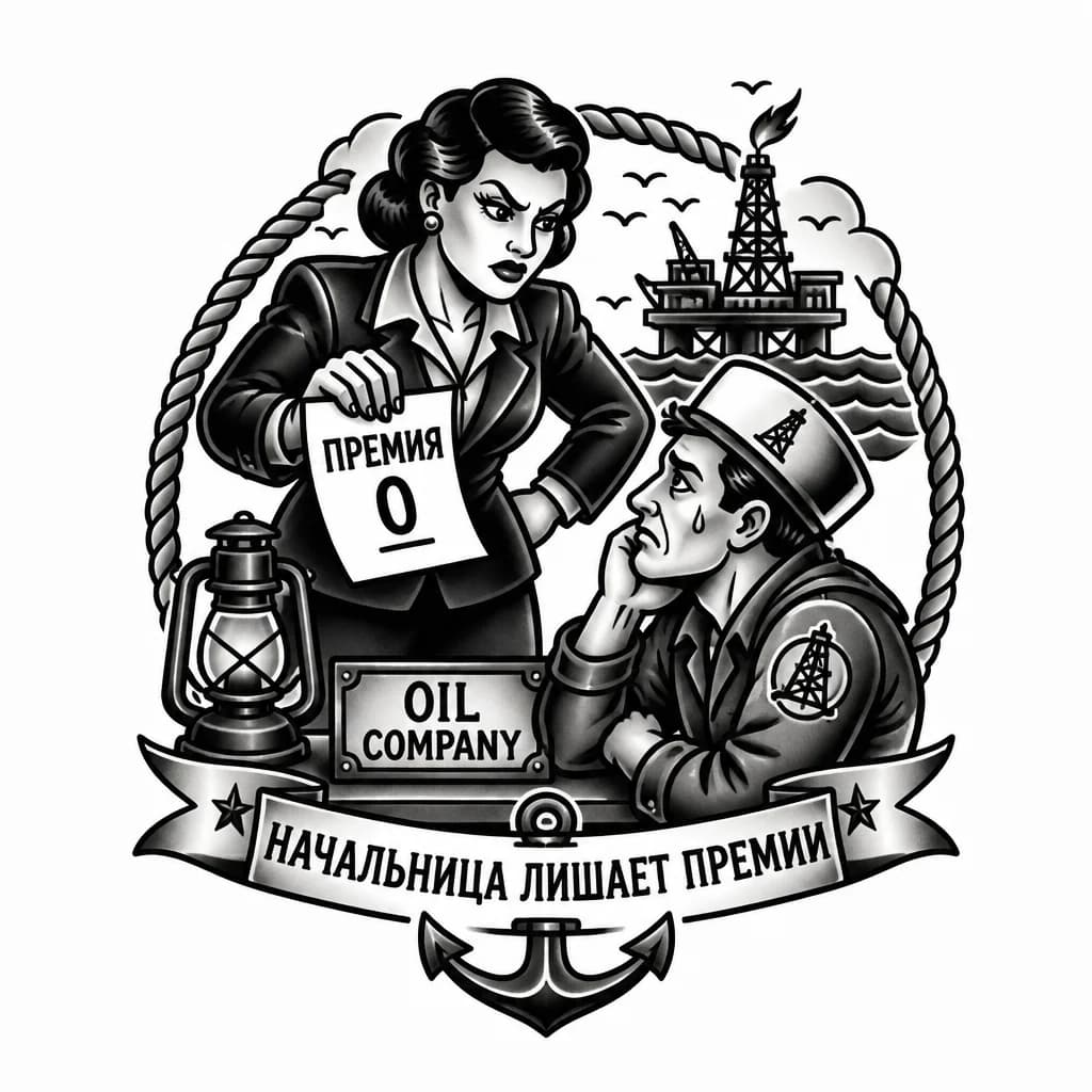Тату эскиз: Грудастая начальница лишает премии в нефтяной компании