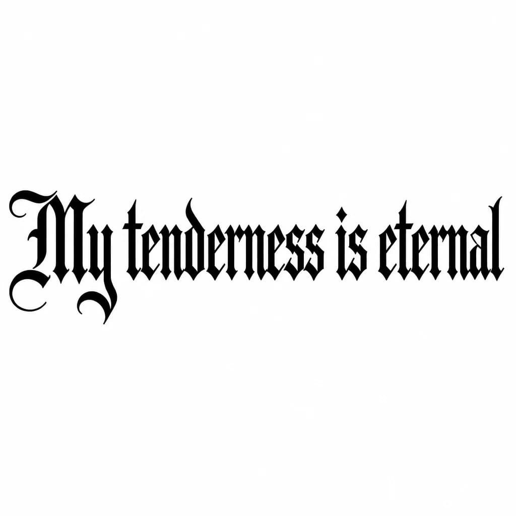 Тату эскиз: Font: My tenderness is eternal (old english blackletter)