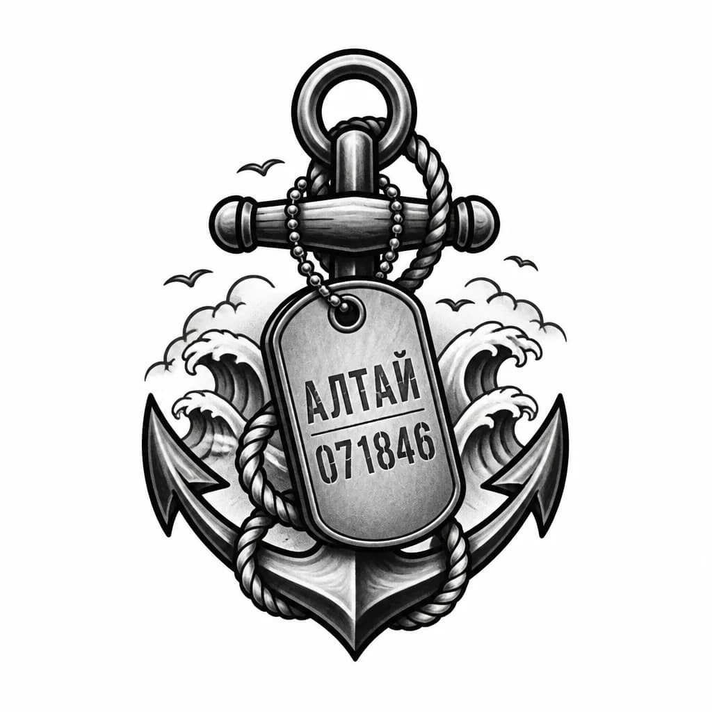 Тату эскиз: Военный жетон с позывным Алтай и цифрами 071846