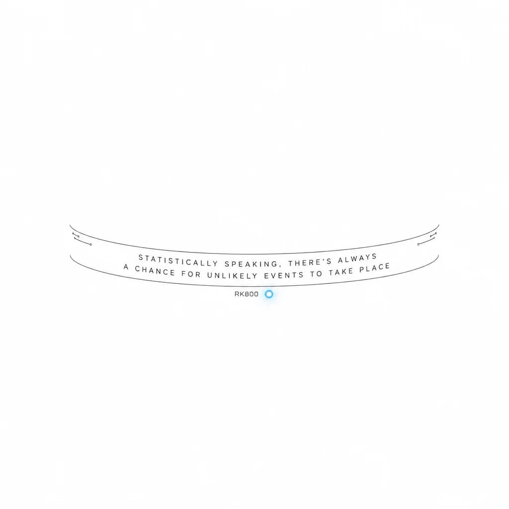 Тату эскиз: A minimalist fine-line female bracelet tattoo wrapping around a wrist. Ultra-thin elegant clean lines, cyberpunk aesthetic, Detroit Become Human style. The tattoo consists of two parallel thin lines of small text. The text strictly says: "Statistically speaking, there's always a chance for unlikely events to take place". Beneath the text, there is a tiny technical serial number "RK800" in a micro font. Next to it, a single small glowing neon-blue dot, resembling an android LED. White background,