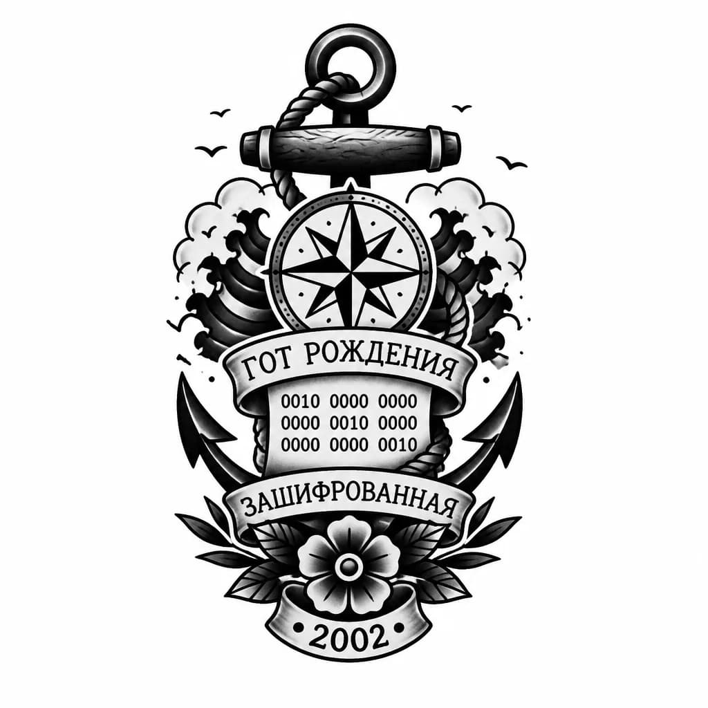 Тату эскиз: Татуировка с готом рождения , цифровая , зашифрованная , 2002