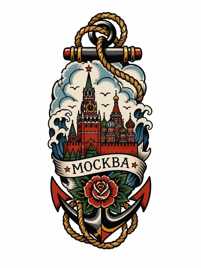 Тату эскиз: На бицепсе Кремль с надписью москва