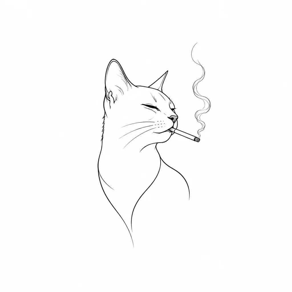 Тату эскиз: Кот курит сигарету 