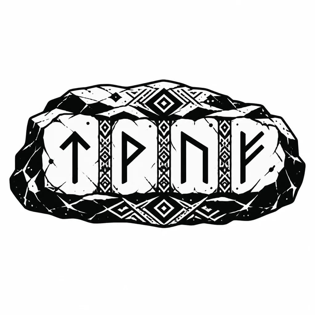 Тату эскиз: . 4 руны (1 руна тейваз, 2 руна перт, 3 руна уруз, 4 руна феху) все они запечатаны в камене развверни его в горизонтальное положение
