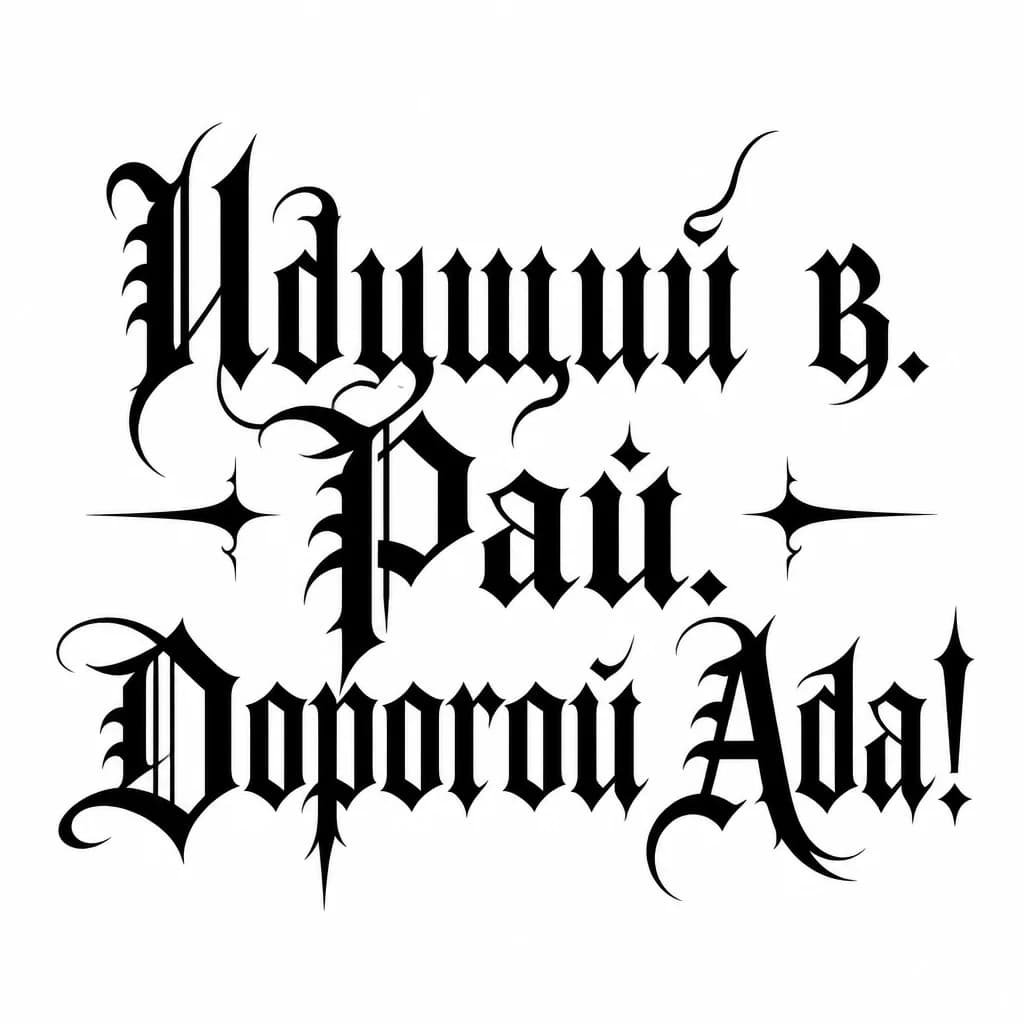 Тату эскиз: Font: Идущий в
Рай
Дорогой Ада! (gothic dark lettering)