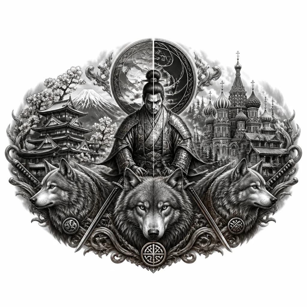 Тату эскиз: животные, воин, самурай , ронин, Русь, Япония,  