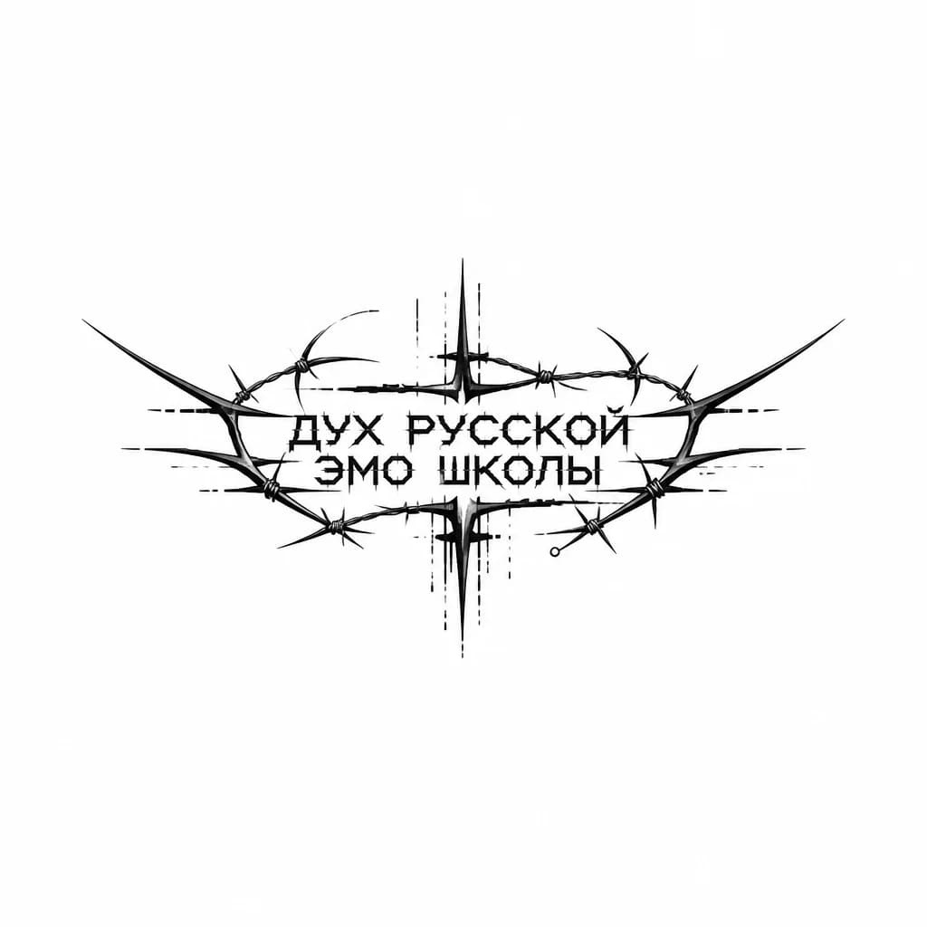 Тату эскиз: Зашифровать в стиле киберсигилизма надпись дух русской эмо школы