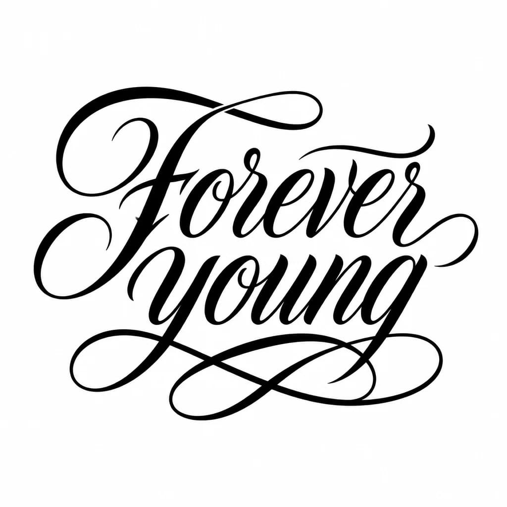 Тату эскиз: Font: Forever young (elegant calligraphy)
