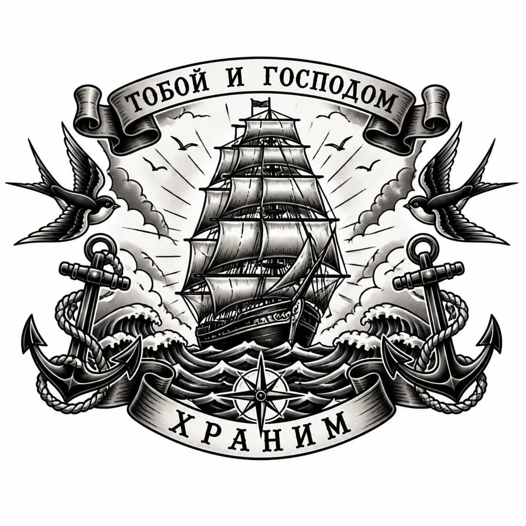 Тату эскиз: Тобой и Господом Храним