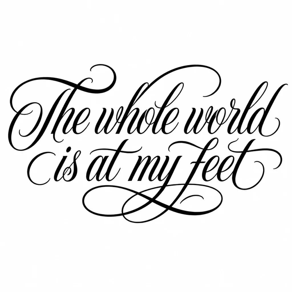 Тату эскиз: Font: The whole world is at my feet (elegant cursive script)