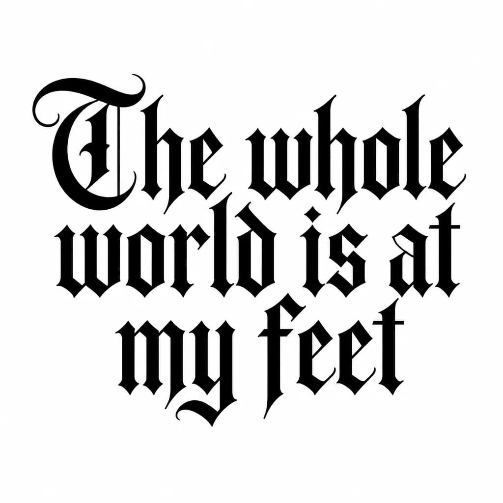 Тату эскиз: Font: The whole world is at my feet (old english blackletter)
