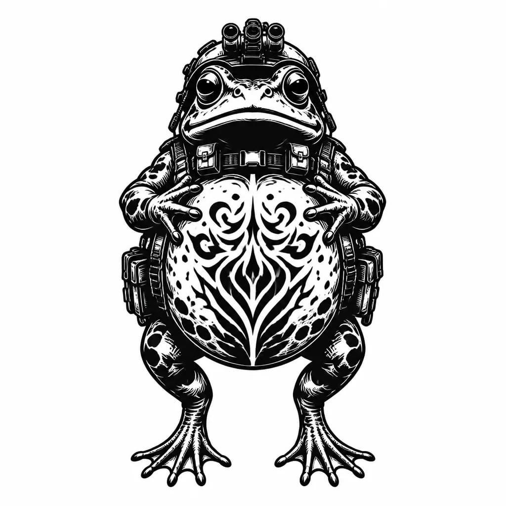 Тату эскиз: тактическая лягушка , с большим животом