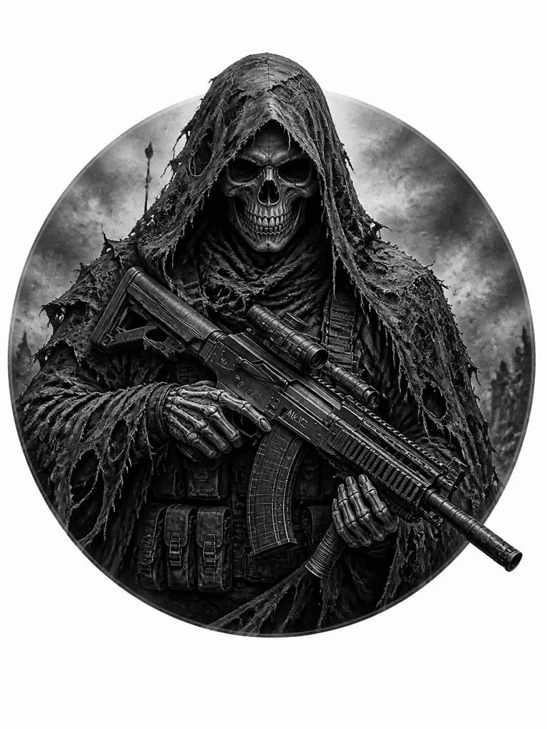 Тату эскиз: Смерть с ак-12