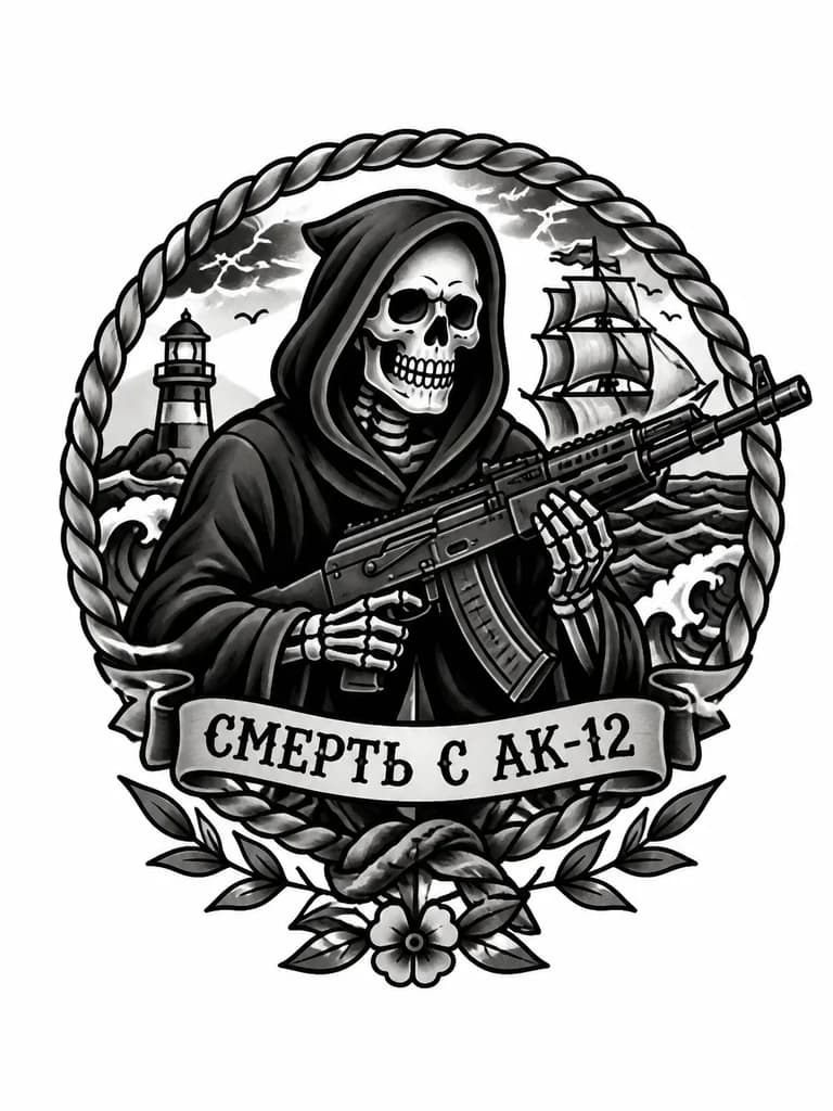Тату эскиз: Смерть с ак-12