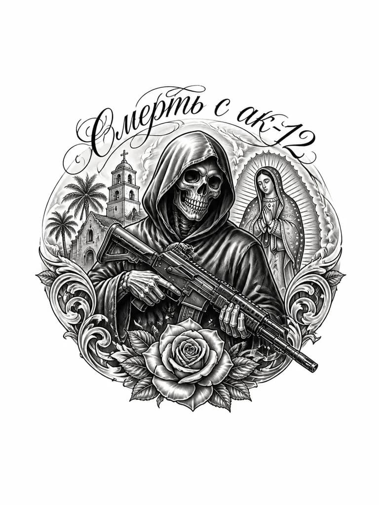 Тату эскиз: Смерть с ак-12