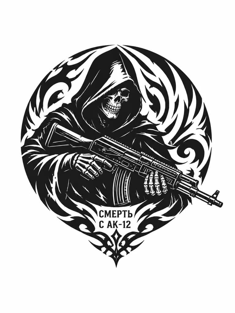 Тату эскиз: Смерть с ак-12