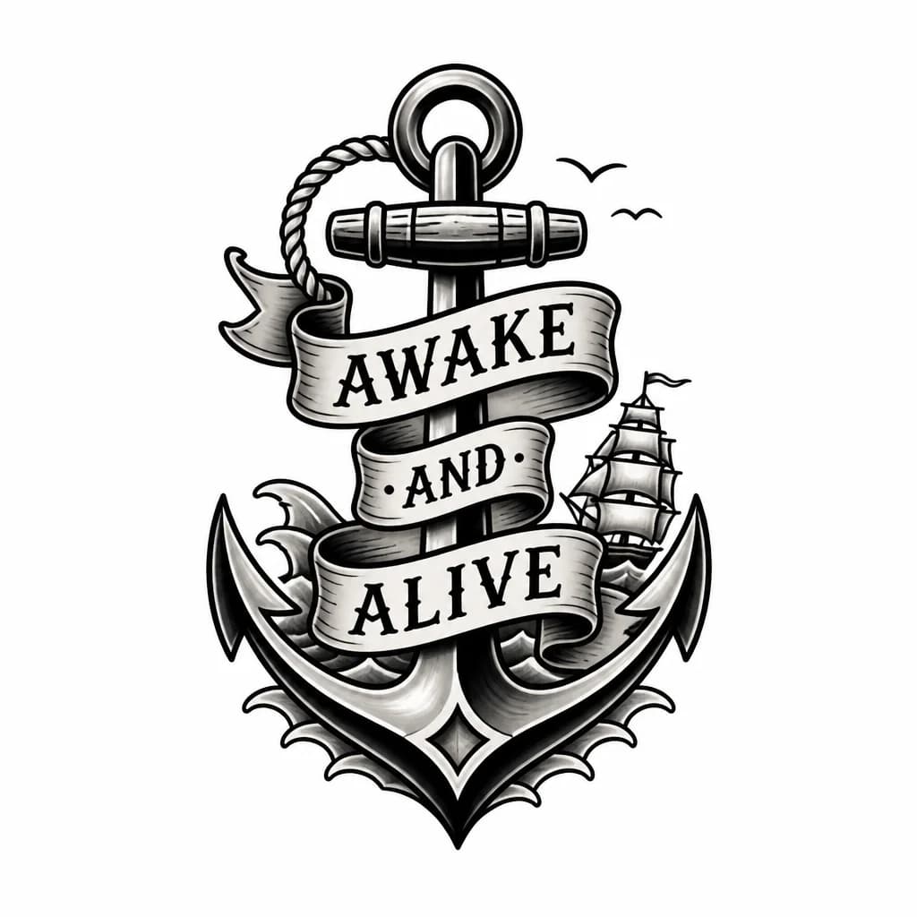 Тату эскиз: надпись awake and alive