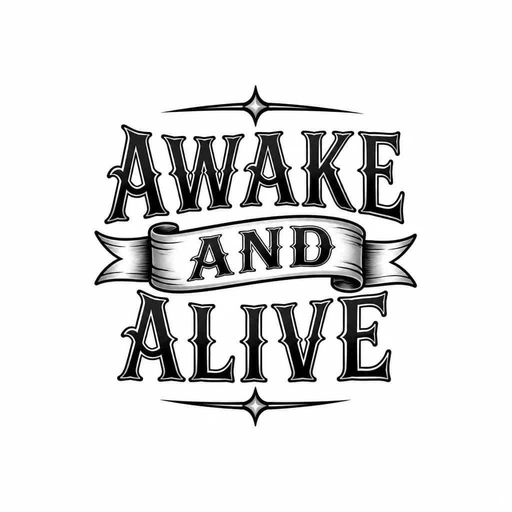 Тату эскиз: надпись awake and alive без рисунков