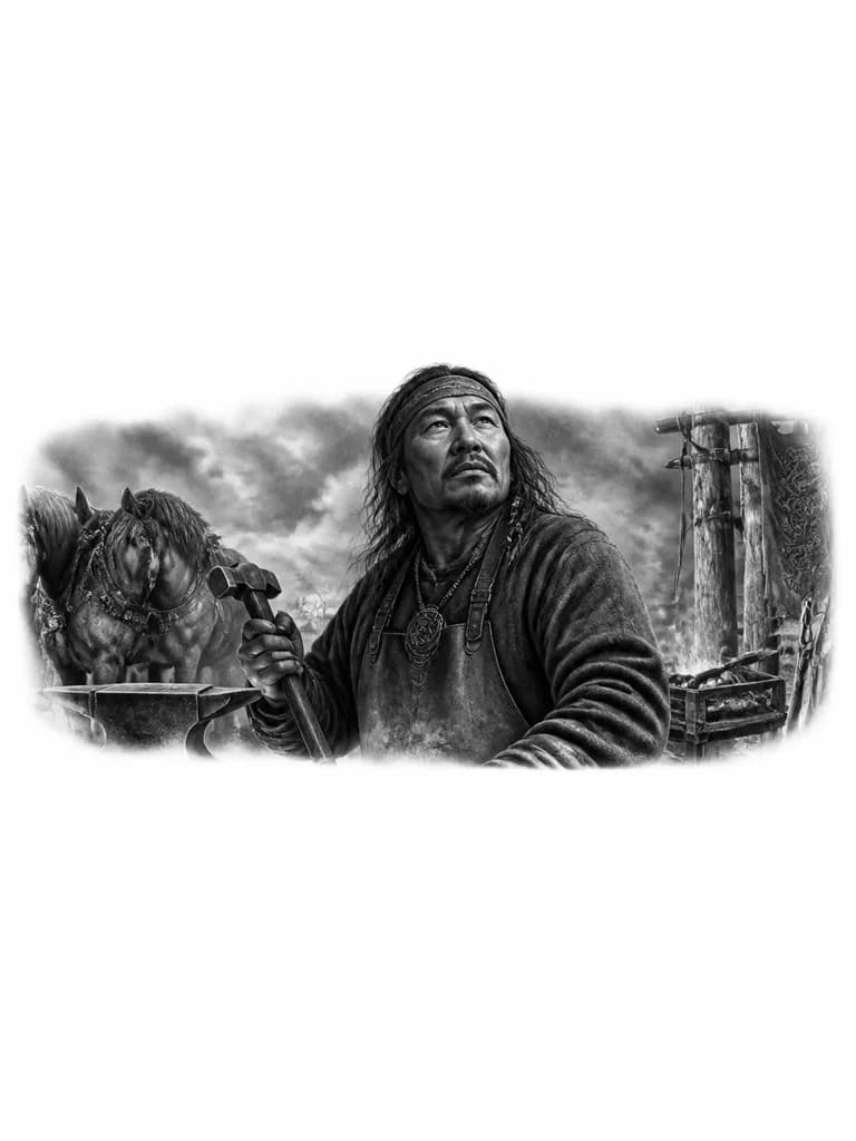 Тату эскиз: якутский кузнец смотрит на вверх