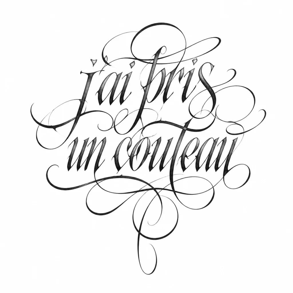 Тату эскиз: j'ai pris un couteau