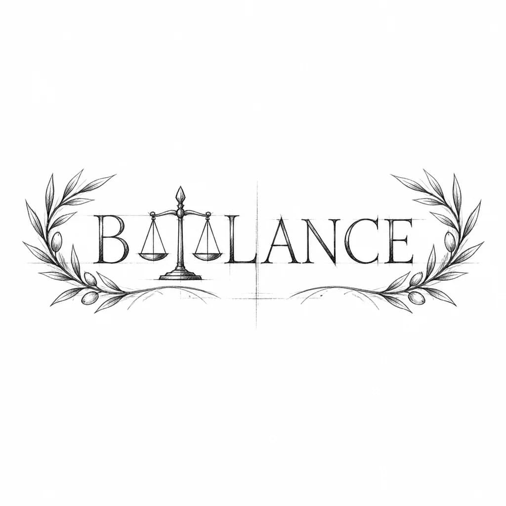 Тату эскиз: тату на груди слово balance? ВМЕСТО БУКВЫ А, ЗАМЕНИТЬ НА ЗНАЧОК ВЕСОВ. С ВЕТКАМИ ОЛИВОК СБОКУ 