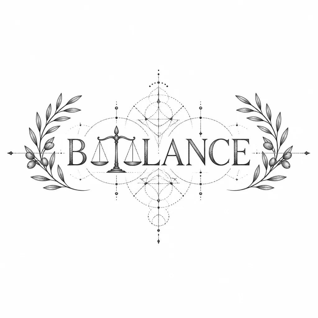 Тату эскиз: тату на груди слово balance? ВМЕСТО БУКВЫ А, ЗАМЕНИТЬ НА ЗНАЧОК ВЕСОВ. С ВЕТКАМИ ОЛИВОК СБОКУ 