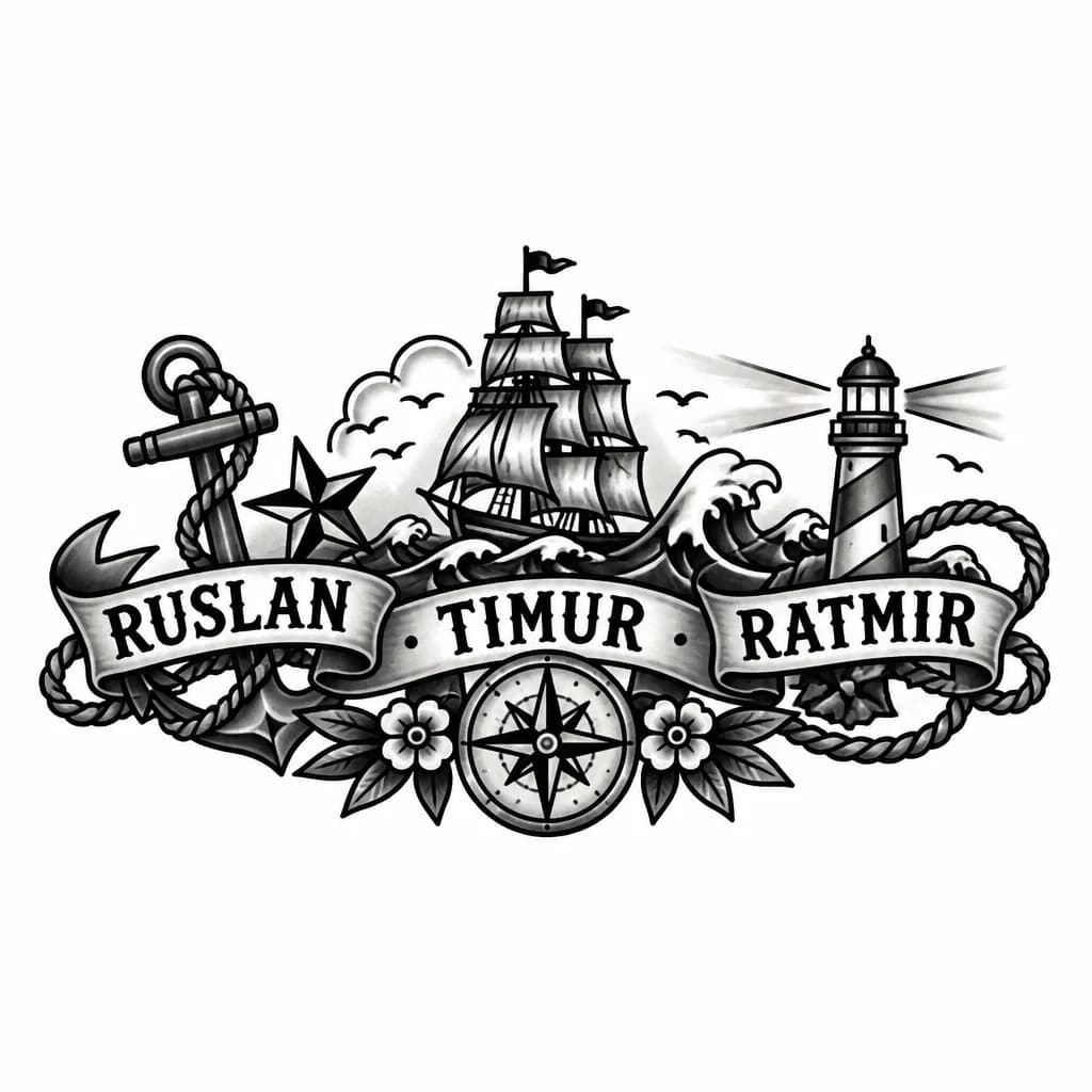 Тату эскиз: Тату мужское с использованием имя Ruslan, Timur,Ratmir