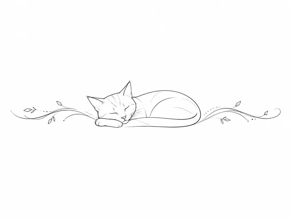 Тату эскиз: Кот, который спит, подложив лапку под щеку
