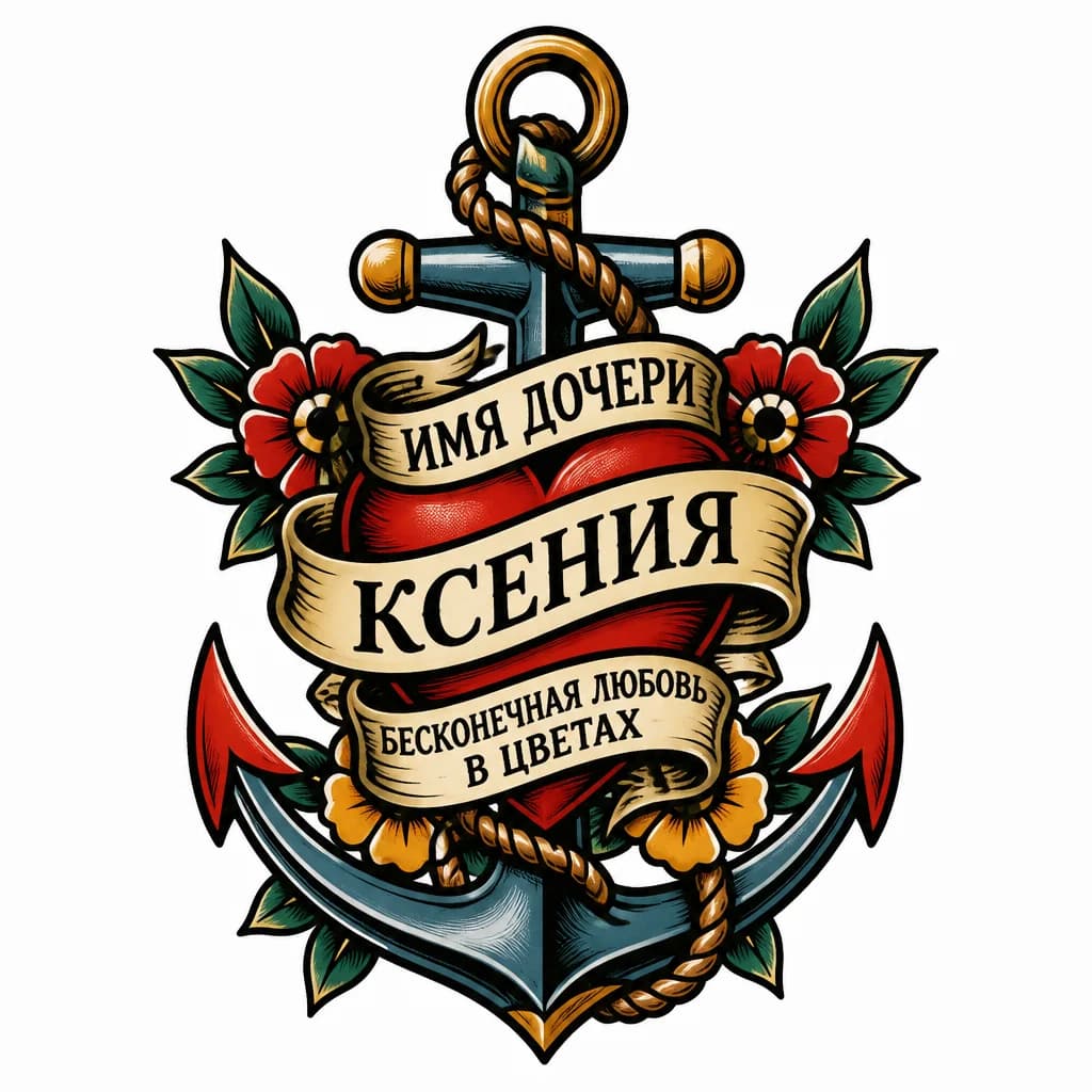 Тату эскиз: Имя дочери Ксения, бесконечная любовь в цветах