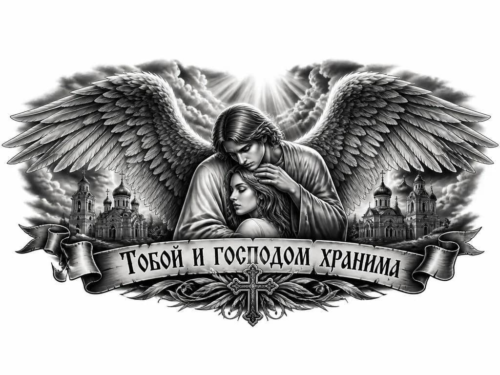 Тату эскиз: Эскизы татуировок с надписью « Тобой и Господом хранима»