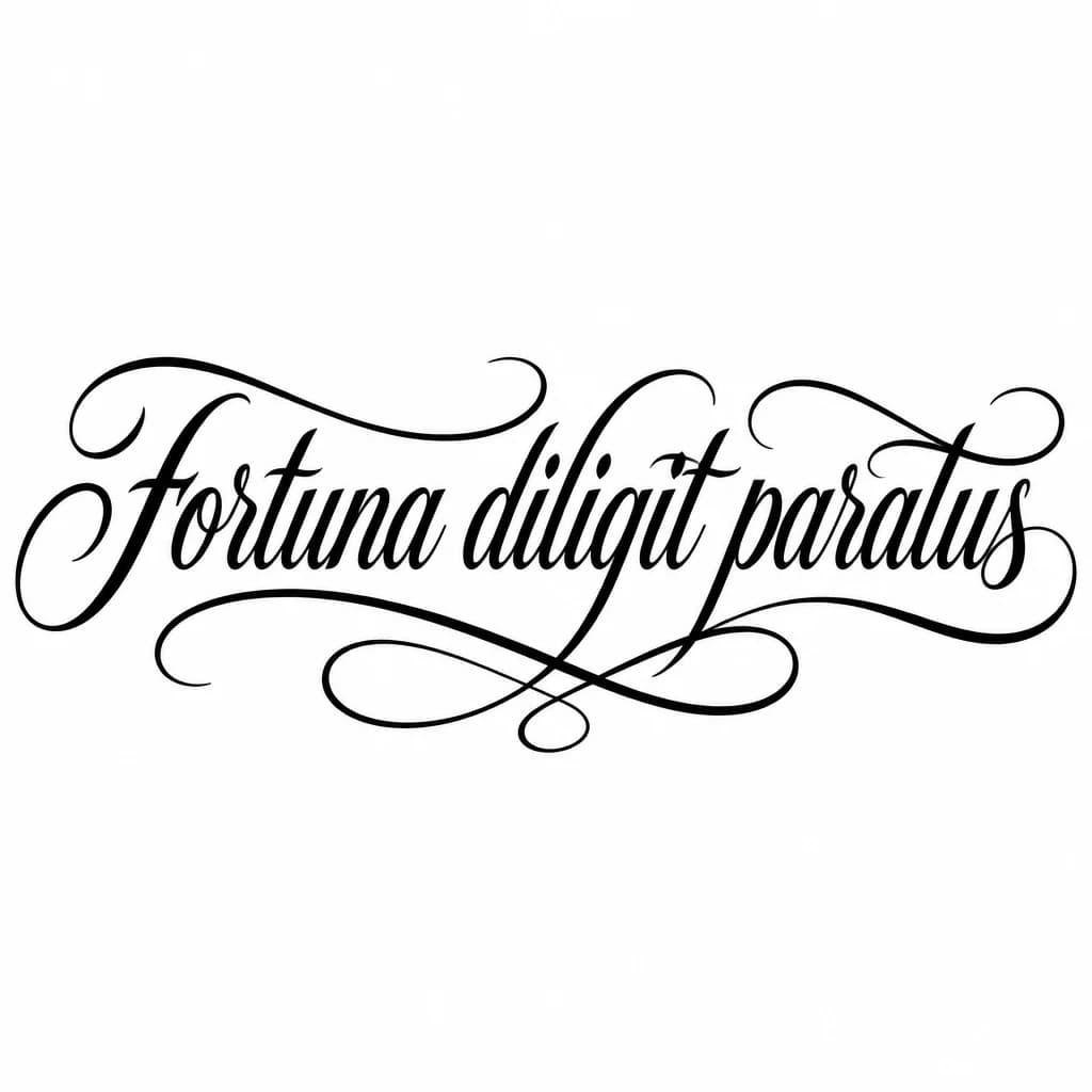 Тату эскиз: Font: Fortuna diligit paratus (elegant calligraphy)