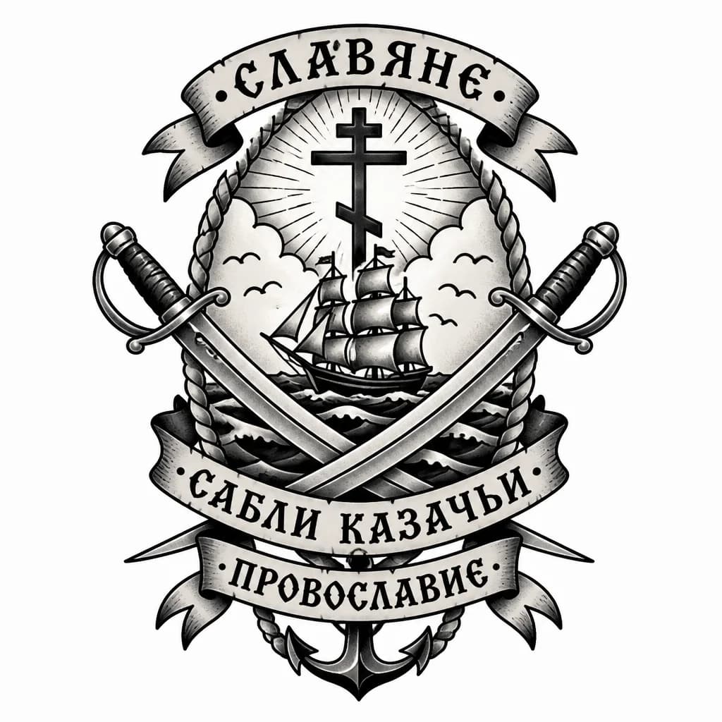 Тату эскиз: славяне сабли казачьи провославие 