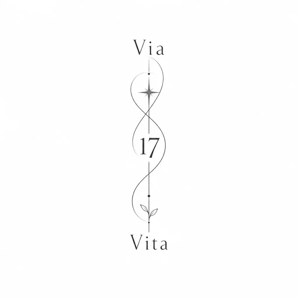 Тату эскиз: Соединить слова Via, Vita и число 17, при этом минималистично и изящно тонко утонченно